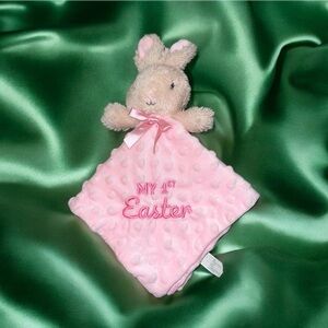 My 1st Easter Pink Minky Dot Lovey Security Blanket Tan Rattle Bunny Walmart
